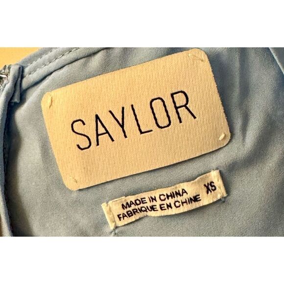 NWT Saylor Zazie Dusk Blue Lace Ruffle Meager Sleeves Lined Mini Dress Size XS - Picture 7 of 12